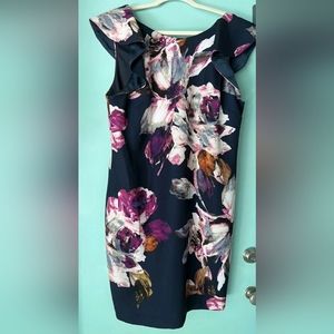 Trina Turk Ruffle Flutter Sleeve Navy Blue Floral Dress Size xl